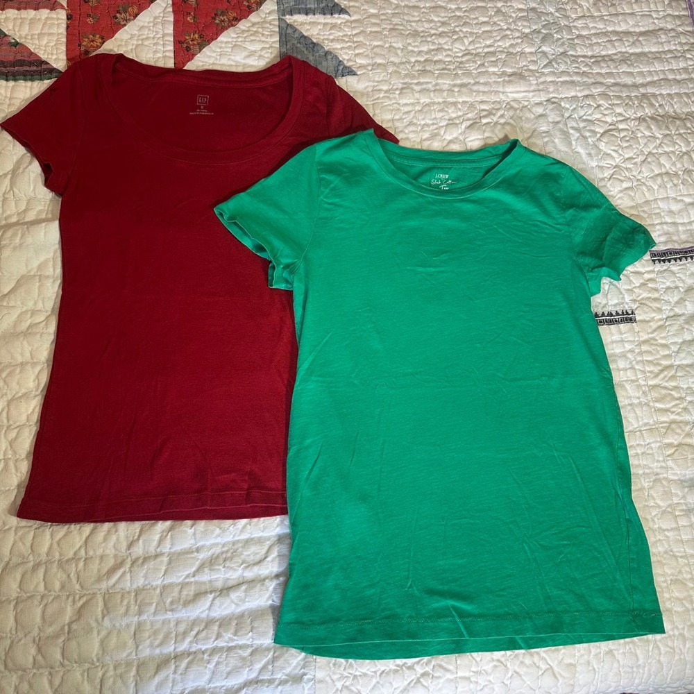 J.Crew Gap T-Shirt Bundle Green Red Short Sleeve Cotton Tees Size Small